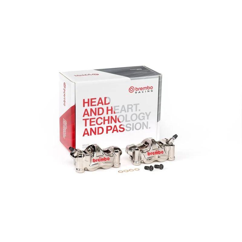 Paire étriers BREMBO UPGRADE GP4RX (usinés CNC nickelé) - 100mm (avec plaquettes)