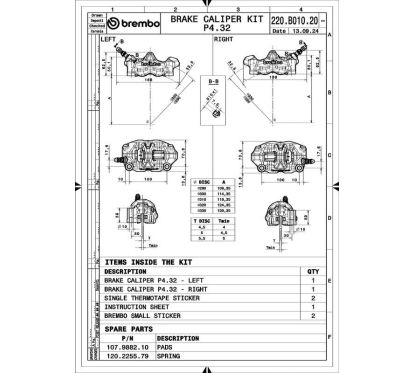 Paire étriers BREMBO UPGRADE GP4RX (usinés CNC nickelé) - 100mm (avec plaquettes)
