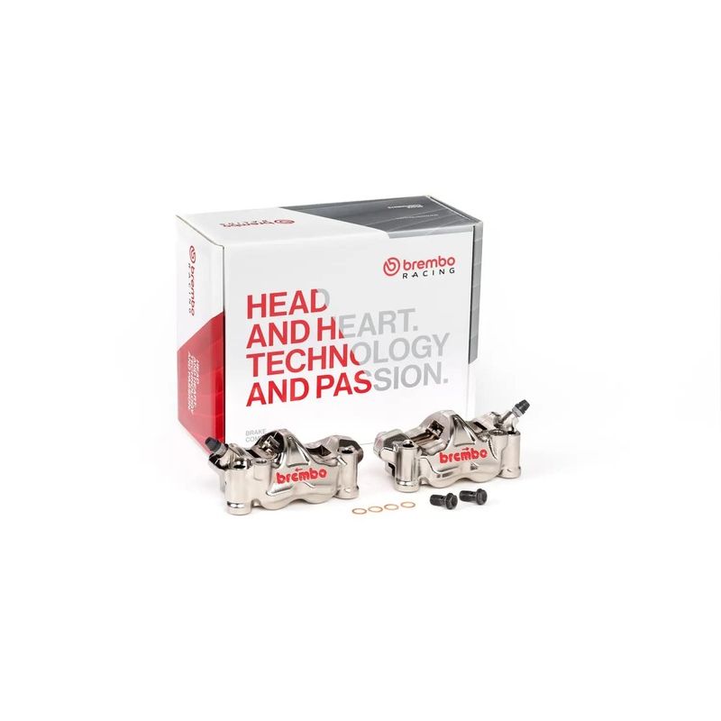Paire étriers BREMBO UPGRADE GP4RX (usinés CNC nickelé) - 108mm (avec plaquettes)