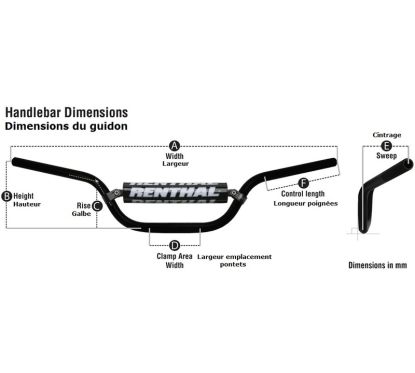 Guidon RENTHAL MX/Enduro 7/8" 613 Enduro High