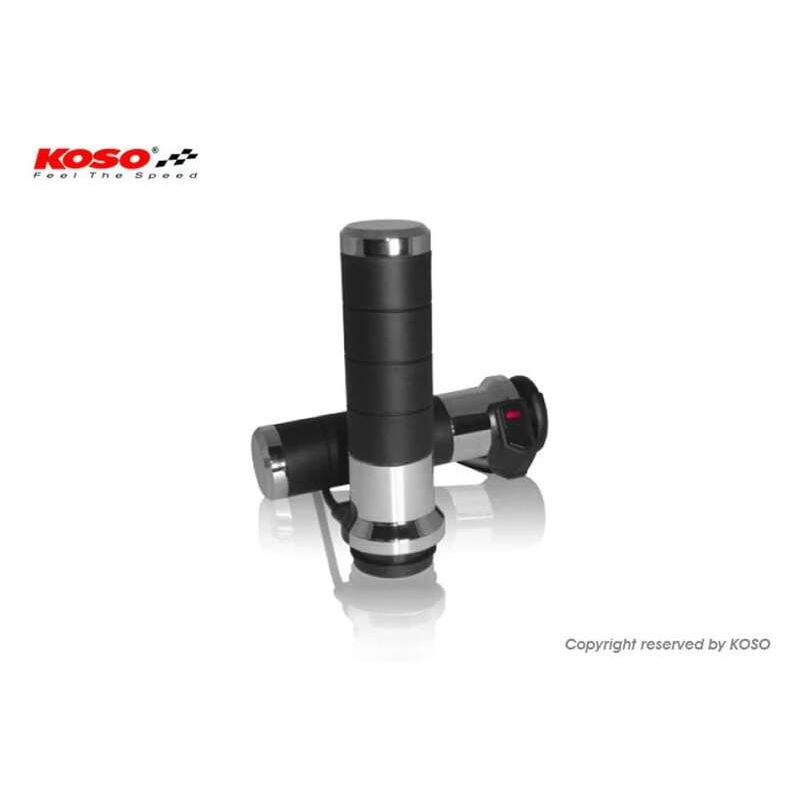 Poignées chauffantes KOSO Titan-X avec interrupteur intégré - chrome Poignées chauffantes KOSO Titan-X avec interrupteur intégré - chrome