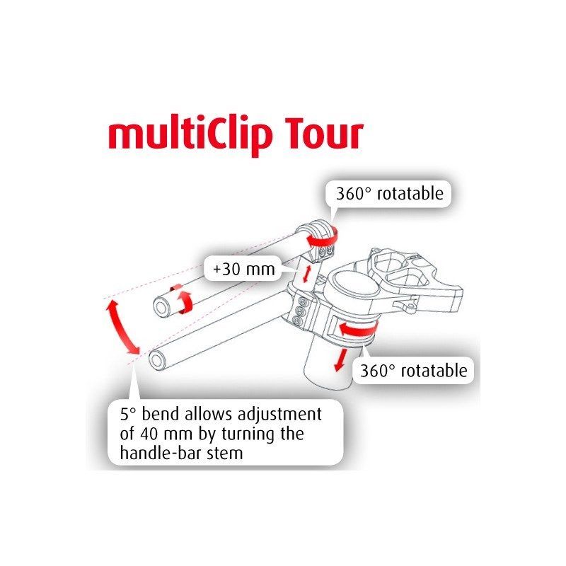 Demi Guidon ABM MultiClip - 22,2mm -  Ø58mm - Rehausse : +40/+70mm (TOUR)