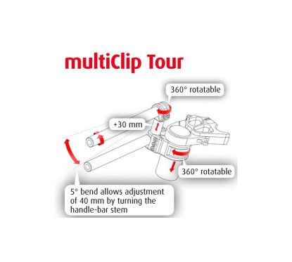 Demi Guidon ABM MultiClip - 22,2mm -  Ø58mm - Rehausse : +40/+70mm (TOUR)