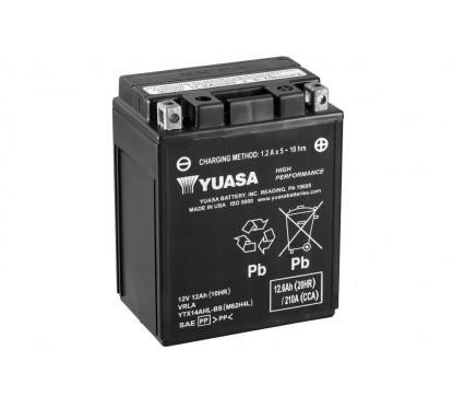 Batterie YUASA YTX14AHL-BS sans entretien livrée avec pack acide