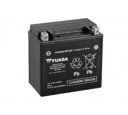 Batterie YUASA YTX14L-BS sans entretien livrée avec pack acide