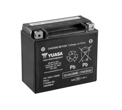 Batterie YUASA YTX20H-BS sans entretien livrée avec pack acide