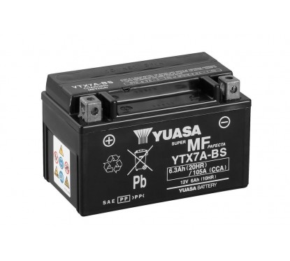 Batterie YUASA YTX7A-BS sans entretien livrée avec pack acide