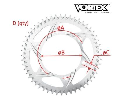 Couronne VORTEX pour jante Marchesini - BST - Bito Magtan - PVM SBK - Noir - Dim : 100x80x10.5x5 - Pas de 520 (ref:841A)