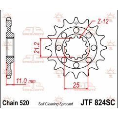 JTF824.13SC FRONT SELF CLEANING SPROCKET 13 TEETH 520 PITCH NATURAL CHROMOLY STEEL ALLOY