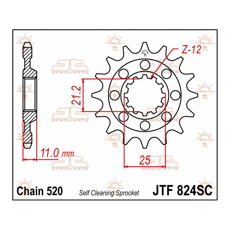 JTF824.14SC FRONT SELF CLEANING SPROCKET 14 TEETH 520 PITCH NATURAL CHROMOLY STEEL ALLOY