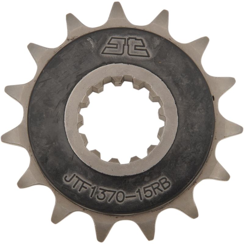 JTF1370.15RB FRONT RUBBER CUSHIONED SPROCKET 15 TEETH 525 PITCH NATURAL SCM420 CHROMOLY STEEL ALLOY
