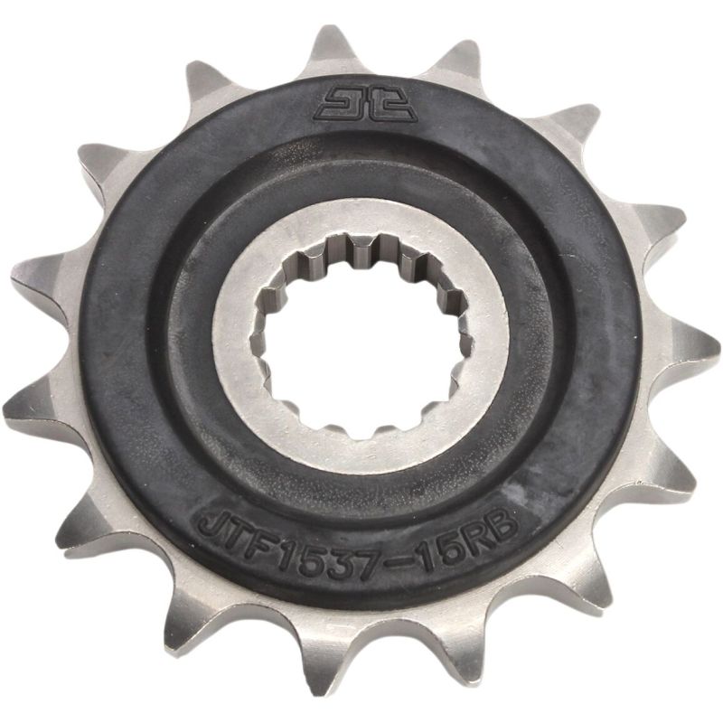 JTF1537.15RB FRONT RUBBER CUSHIONED SPROCKET 15 TEETH 525 PITCH NATURAL SCM420 CHROMOLY STEEL ALLOY