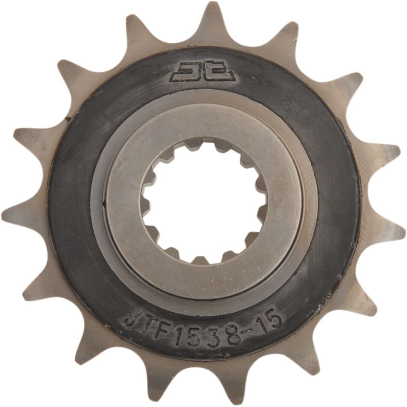 JTF1538.15RB FRONT RUBBER CUSHIONED SPROCKET 15 TEETH 520 PITCH NATURAL SCM420 CHROMOLY STEEL ALLOY