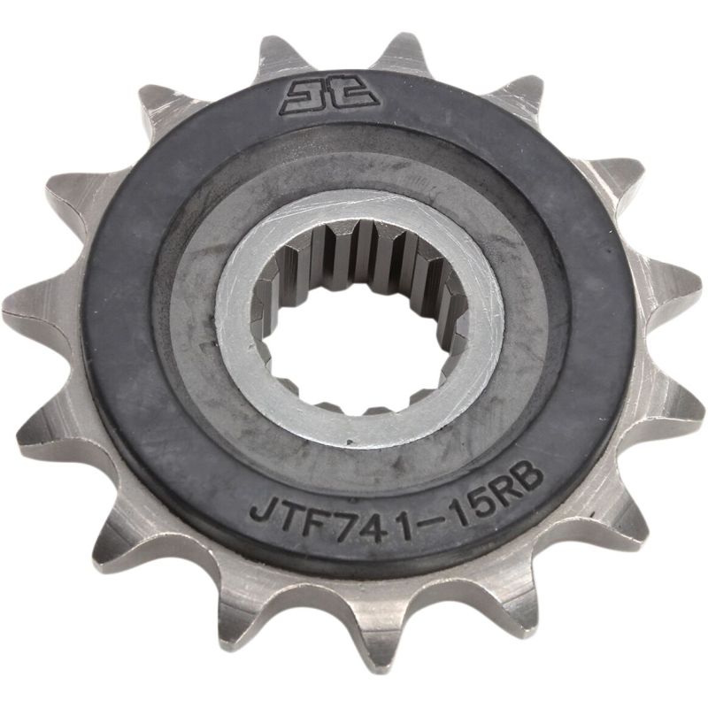 JTF741.15RB FRONT RUBBER CUSHIONED SPROCKET 15 TEETH 525 PITCH NATURAL SCM420 CHROMOLY STEEL ALLOY