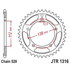 Couronne JT SPROCKETS 38 dents acier standard pas 520 type 1316