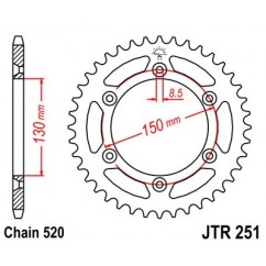 Couronne JT SPROCKETS 50 dents acier standard pas 520 type 251