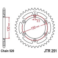 Couronne JT SPROCKETS 50 dents acier standard pas 520 type 251