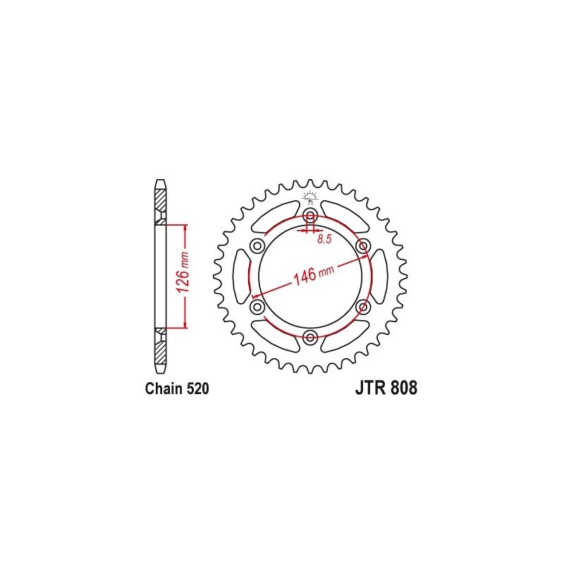 Couronne JT SPROCKETS 50 dents acier standard pas 520 type 808