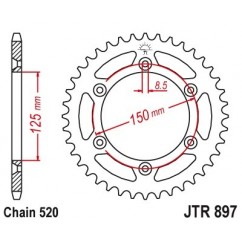 Couronne JT SPROCKETS 52 dents acier standard pas 520 type 897