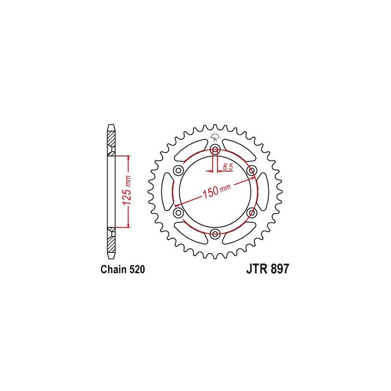 Couronne JT SPROCKETS 52 dents acier standard pas 520 type 897