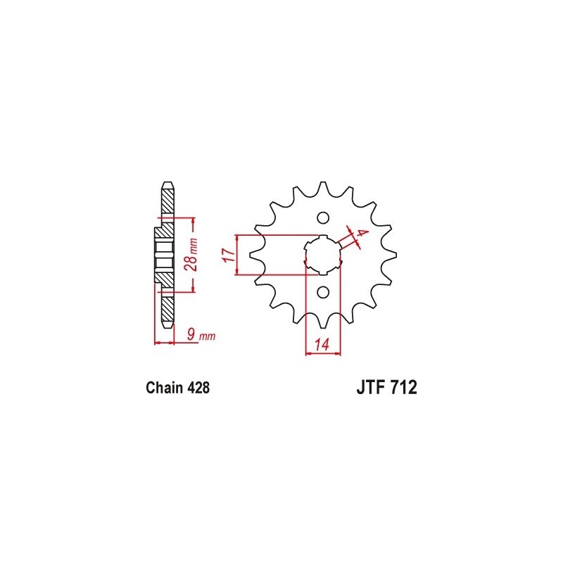 Pignon JT SPROCKETS 13 dents acier standard pas 428 type 712