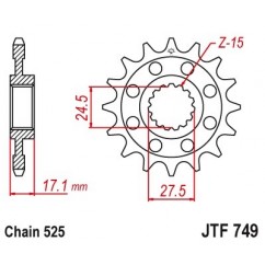 Pignon JT SPROCKETS 15 dents acier standard pas 525 type 749