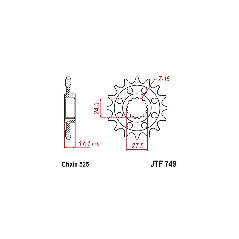 Pignon JT SPROCKETS 16 dents acier standard pas 525 type 749