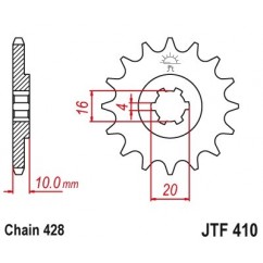 Pignon JT SPROCKETS 16 dents acier standard pas 428 type 410