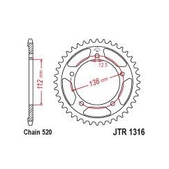 Couronne JT SPROCKETS 39 dents acier standard pas 520 type 1316