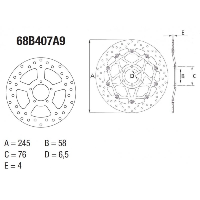 Disque de frein arrière Brembo Serie Oro rond semi-flottant type 78B408A9