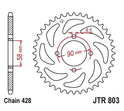 Couronne JT SPROCKETS 45 dents acier ultra-light anodisé dur pas 428 type 803