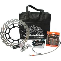SM RACE KIT: 320mm FLOATING FLAME, BRAKE PADS/LINE,4 PISTON CALIPER/BRACKET, RADIAL MASTER CYLINDER