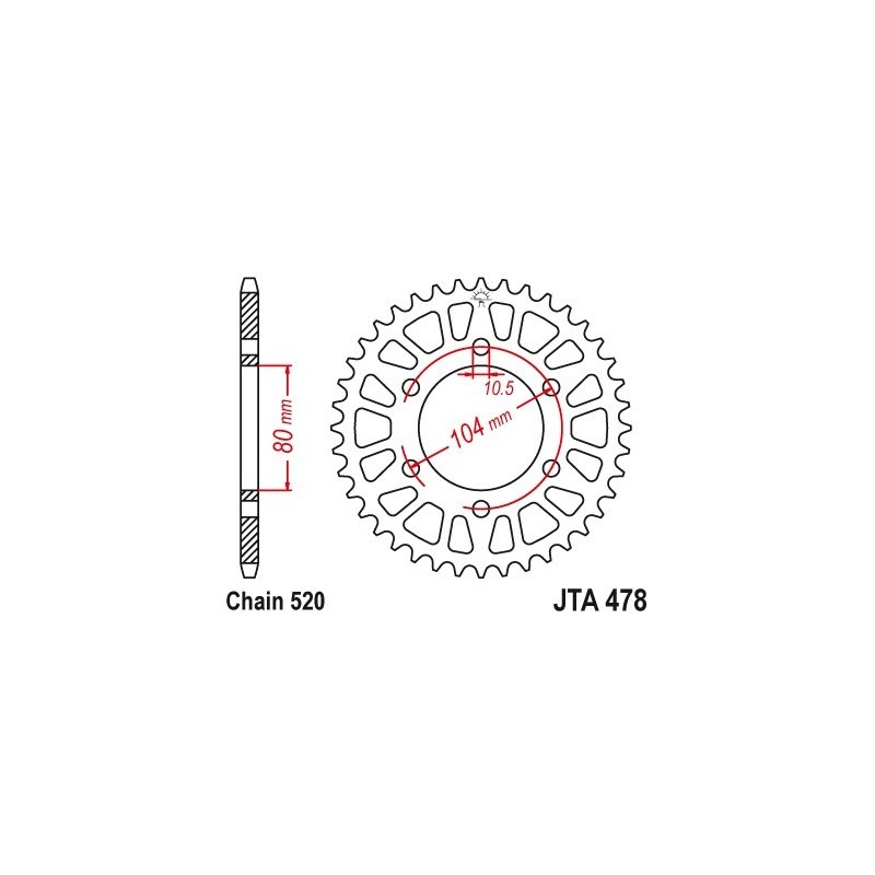 Couronne JT SPROCKETS Aluminium Ultra-light anti-boue 478-520