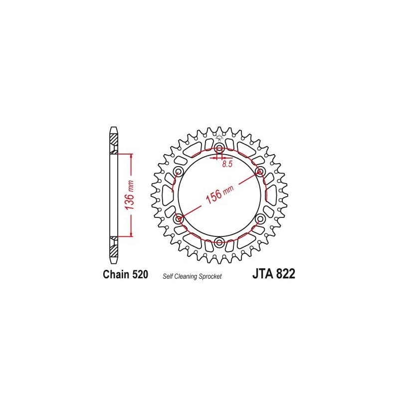 Couronne JT SPROCKETS Aluminium Ultra-light anti-boue 822-520