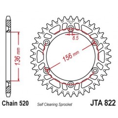 Couronne JT SPROCKETS Aluminium Ultra-light anti-boue 822-520