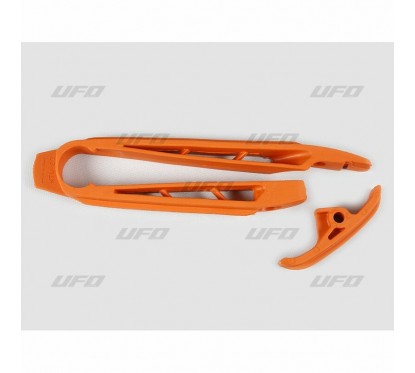 Kit patin de bras oscillant + patin de chaîne inférieur UFO orange KTM