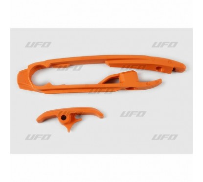 Kit patin de bras oscillant + patin de chaîne inférieur UFO orange KTM