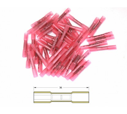 Bout à bout à sertir thermo-rétractable BIHR Ø0,5/1,5mm² - 50pcs transparent rouge