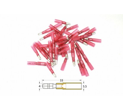 Bout à bout mâle rond à sertir thermo-rétractable BIHR Ø0,5mm²/1,5mm² - 50pcs transparent rouge