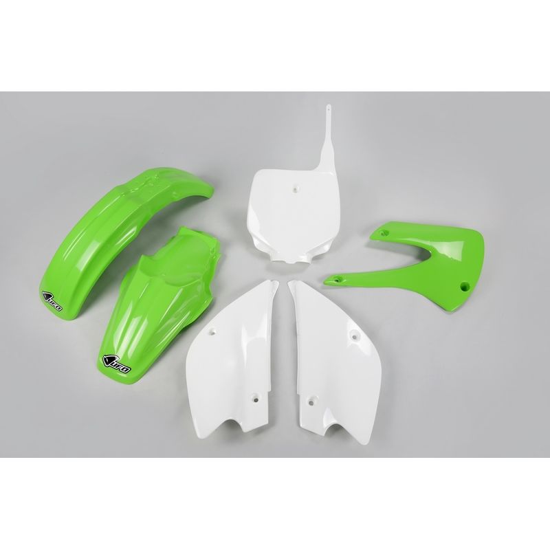Kit plastique UFO couleur origine vert/blanc Kawasaki KX80 Kit plastique UFO couleur origine vert/blanc Kawasaki KX80