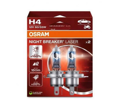 Ampoules OSRAM H4 Night Breaker Laser 12V 60/55W P43t-38 - par paire