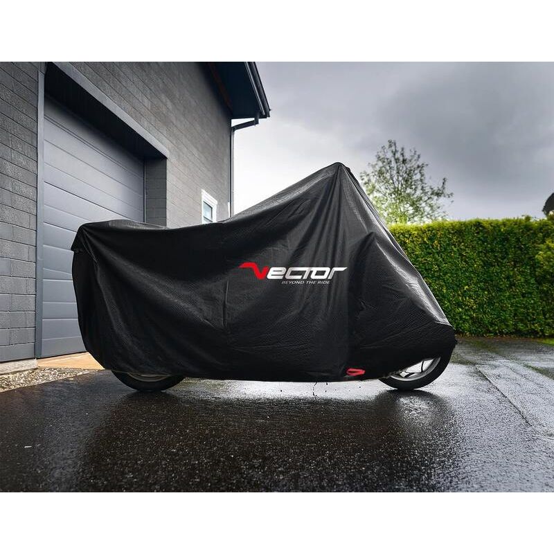Housse de protection extérieure VECTOR Heavy Duty pour moto/scooter avec top case et bulle haute - noir - M Housse de protection extérieure VECTOR Heavy Duty pour moto/scooter avec top case et bulle haute - noir - M