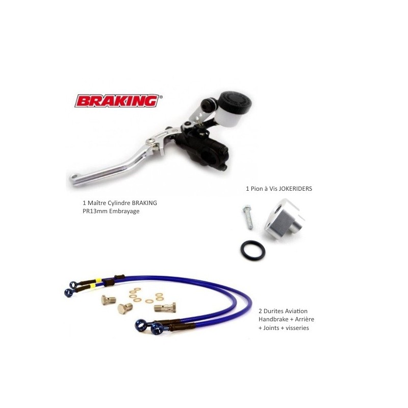 Kit Handbrake Universel - Pion Alu + 2 Durites + Maitre cylindre Braking PR13