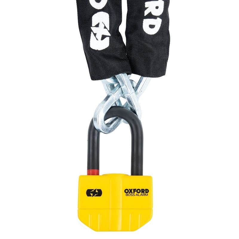 Antivol chaîne OXFORD Boss Alarm 14mm + chaîne 12mm x 1,2m - homologué Sold Secure Gold / FG SBSC