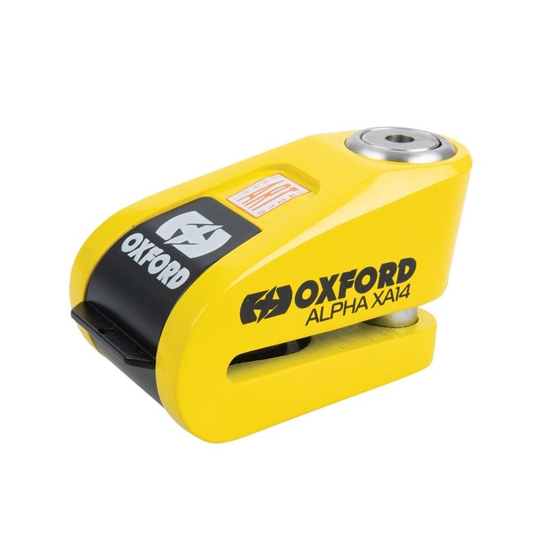 Bloque disque alarme OXFORD Alpha XA14 Ø14mm inox noir/jaune - Classe SRA / ART4 / Sold Secure Gold