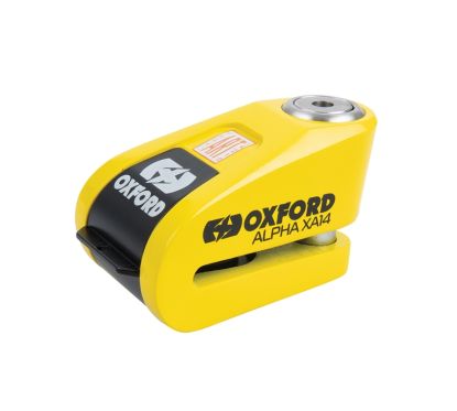 Bloque disque alarme OXFORD Alpha XA14 Ø14mm inox noir/jaune - Classe SRA / ART4 / Sold Secure Gold