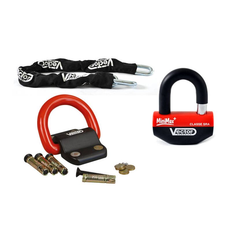 Kit antivol VECTOR Bloque-disque MiniMax+ Ø16mm + Chaîne Ø13mm / 1,3m + Fixation Ø22mm - Classe SRA / ART