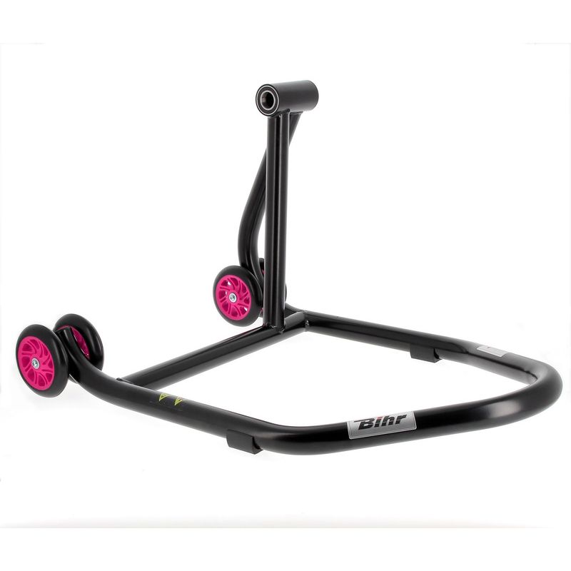 Béquille de stand monobras droite BIHR Home Track noir mat roues rose Béquille de stand monobras droite BIHR Home Track noir mat roues rose