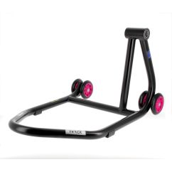 Béquille de stand monobras droite BIHR Home Track noir mat roues rose Béquille de stand monobras droite BIHR Home Track noir mat roues rose