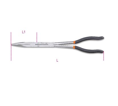 Jeu de 2 pinces extra-longues à becs demi-ronds striées avec double articulation